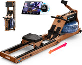 MERACH Foldable Wooden Rowing Machine, Water Electromagnetic Rower Machine for Home Use, Exclusive App Lifetime Membership, Patented Space Saver, MERACH Go Technology, 950