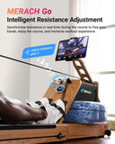 MERACH Foldable Wooden Rowing Machine, Water Electromagnetic Rower Machine for Home Use, Exclusive App Lifetime Membership, Patented Space Saver, MERACH Go Technology, 950